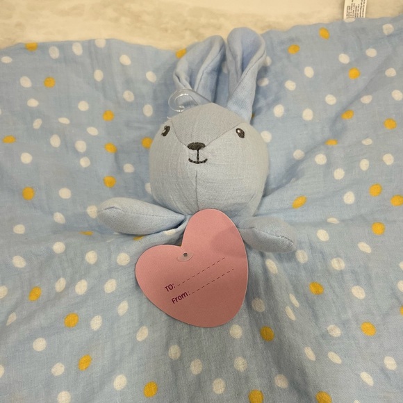 Parents Choice Lovey Blue Muslin Bunny Rabbit Polka Dot Security Blanket Rattle* - Picture 2 of 12